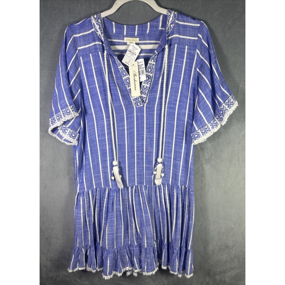 Shoshanna Short Sleeve Mini Tunic Dress Swim Cover-up Blue Small 100%‎ Rayon NWT